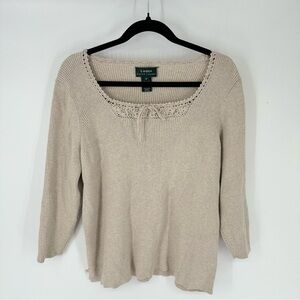 Vintage Lauren By Ralph Lauren Oatmeal Rib Knit Heavy Milkmaid Square Neck Top